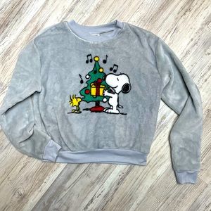Peanuts Snoopy & Woodstock Soft Velour Sweatshirt Cropped Size S